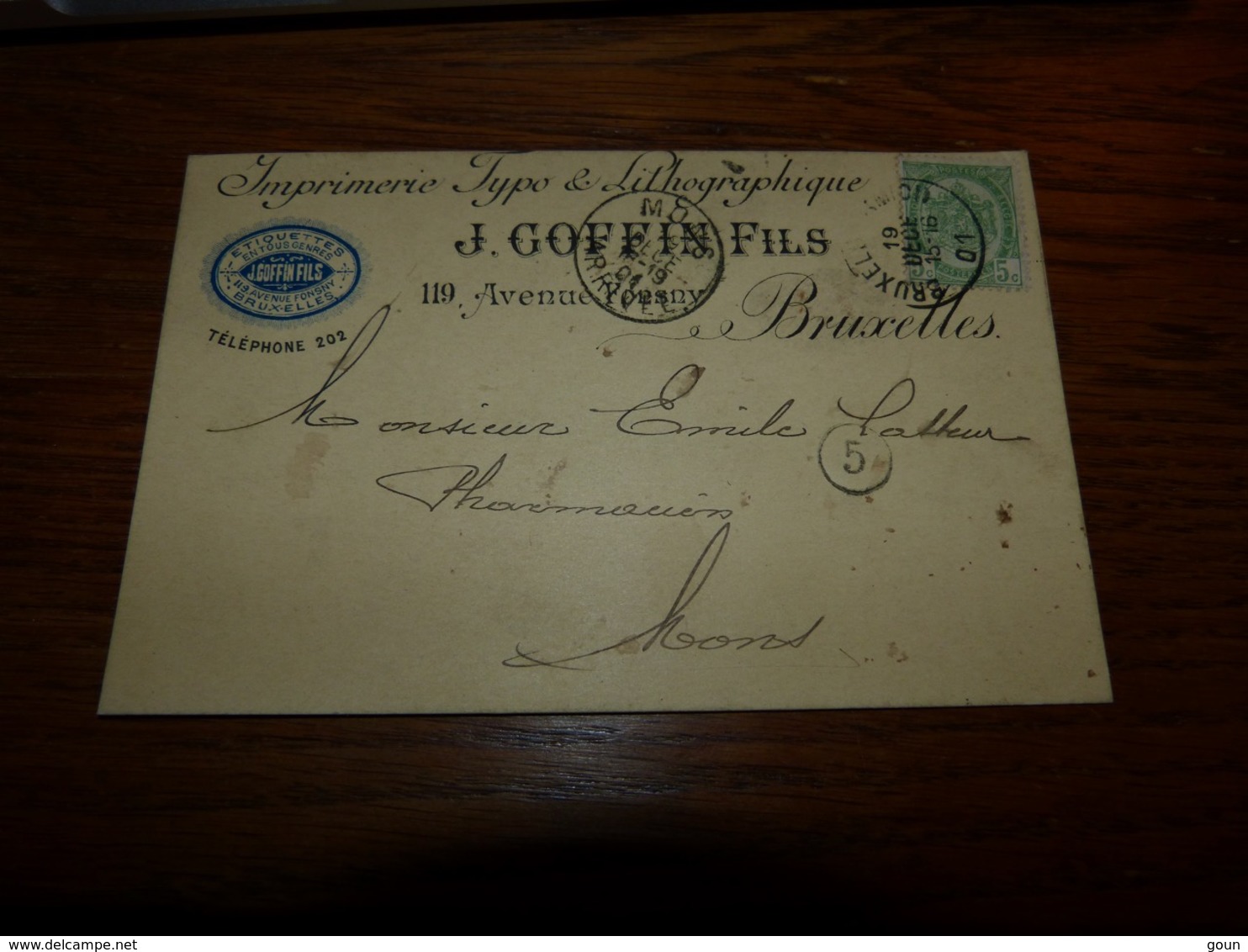 Entier Postal Imprimerie Type Et Lithographique J Goffin & Fils Bruxelles 1901 - Autres & Non Classés