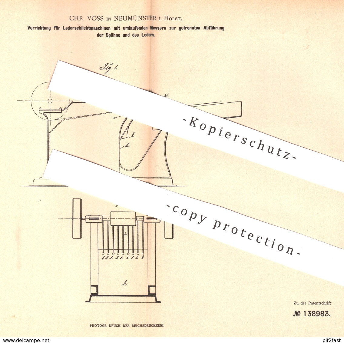 Original Patent - Chr. Voss , Neumünster , 1901 , Lederschlichtmaschine | Leder | Gerber , Gerberei | Walze , Walzen - Historical Documents