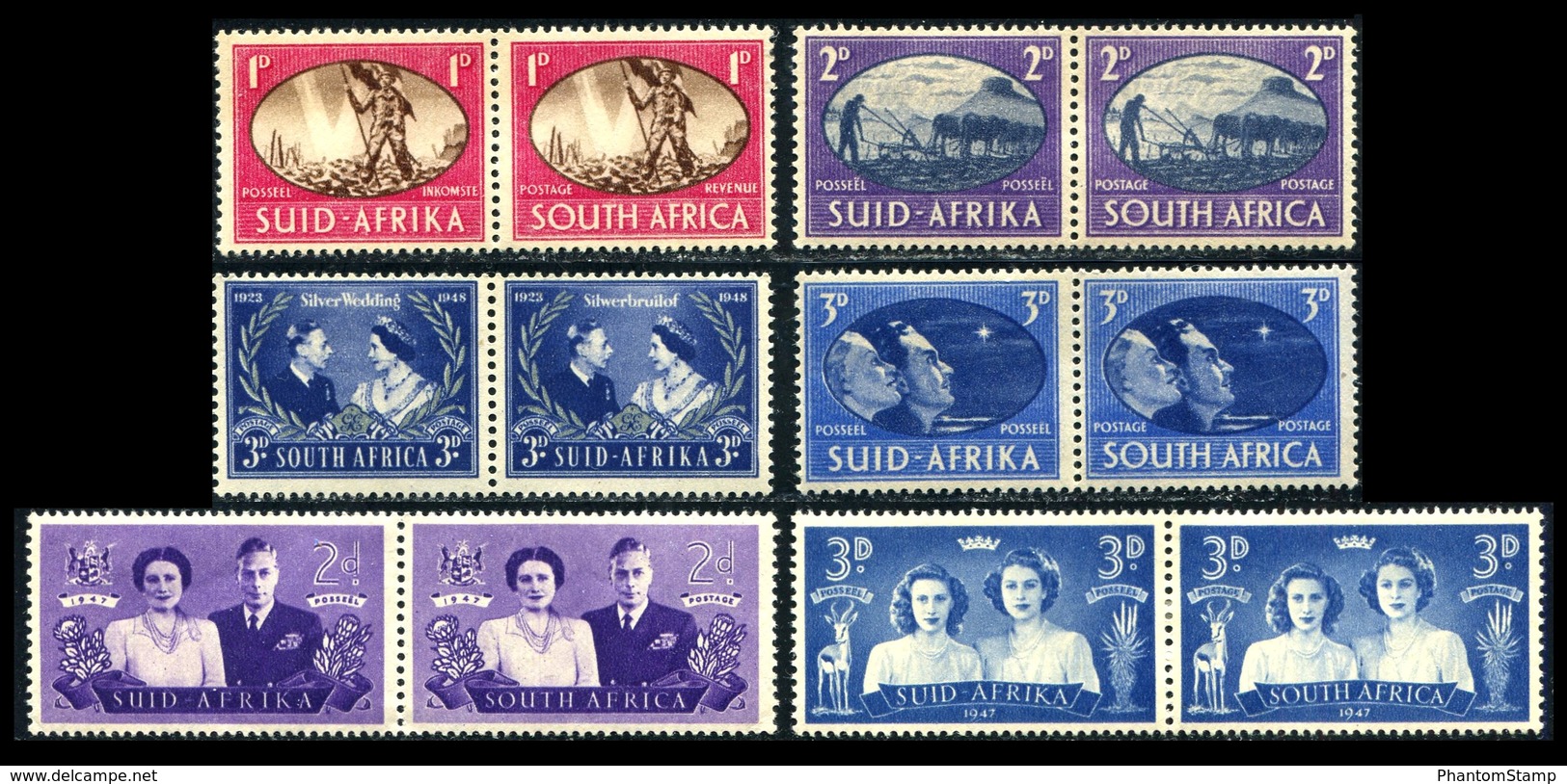 1945-1947 South Africa (12-6 Pairs) - Unused Stamps