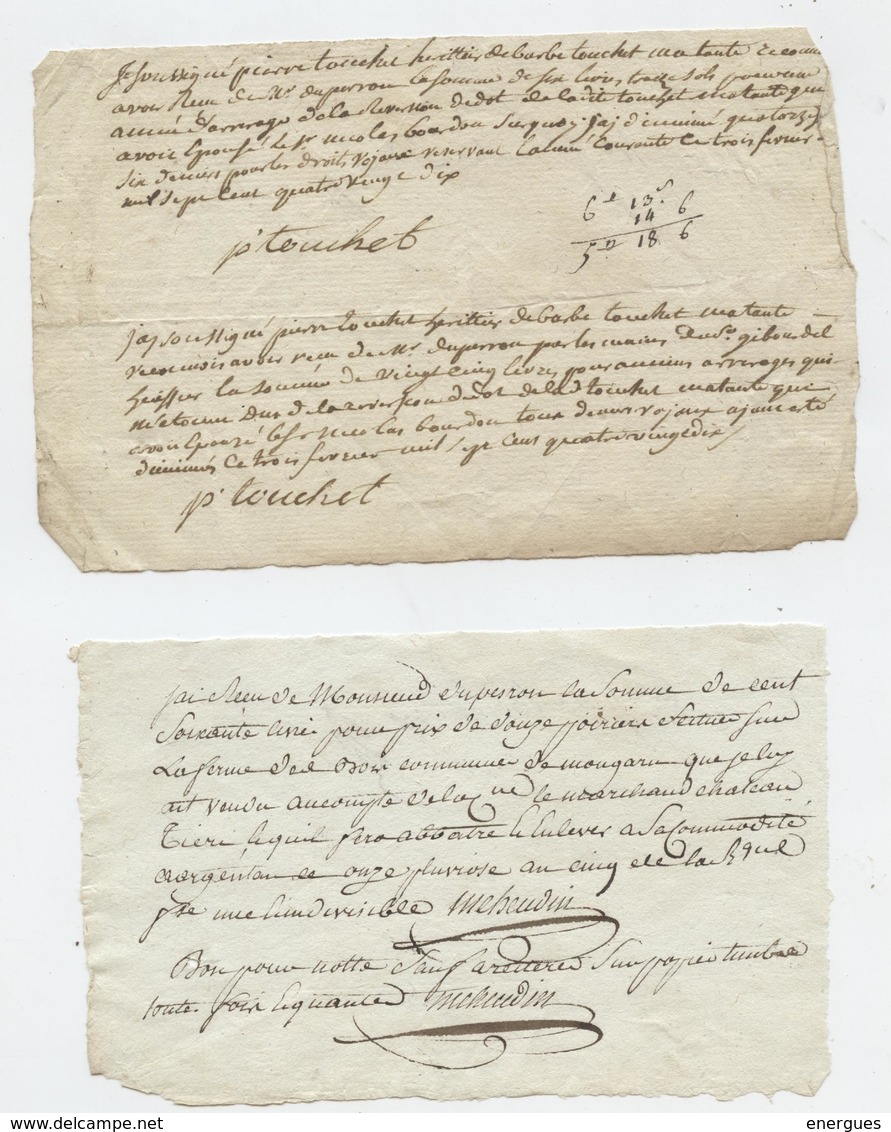 Orne, Argentan, 2 Reçus, Boirel Du Perron, Révolution, Droits Royaux,vente De Poiriers, 179, An 5 - Documenti Storici