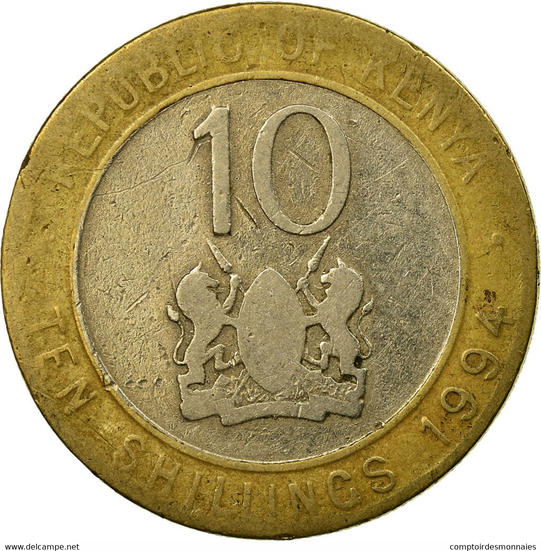 Monnaie, Kenya, 10 Shillings, 1994, British Royal Mint, TTB, Bi-Metallic, KM:27 - Kenya