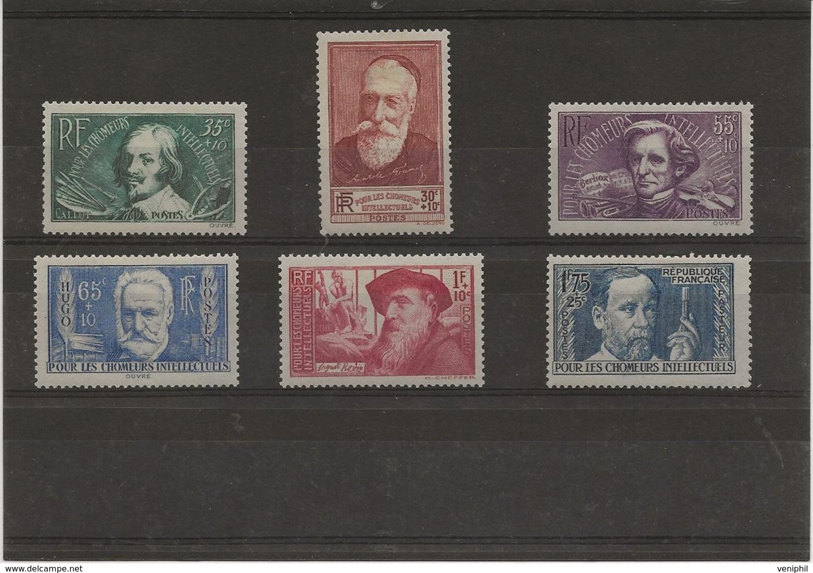 TIMBRES CHOMEURS INTELLECTUELS - N° 380 A 385 NEUF INFIME CHARNIERE - COTE : 45 € - Ongebruikt