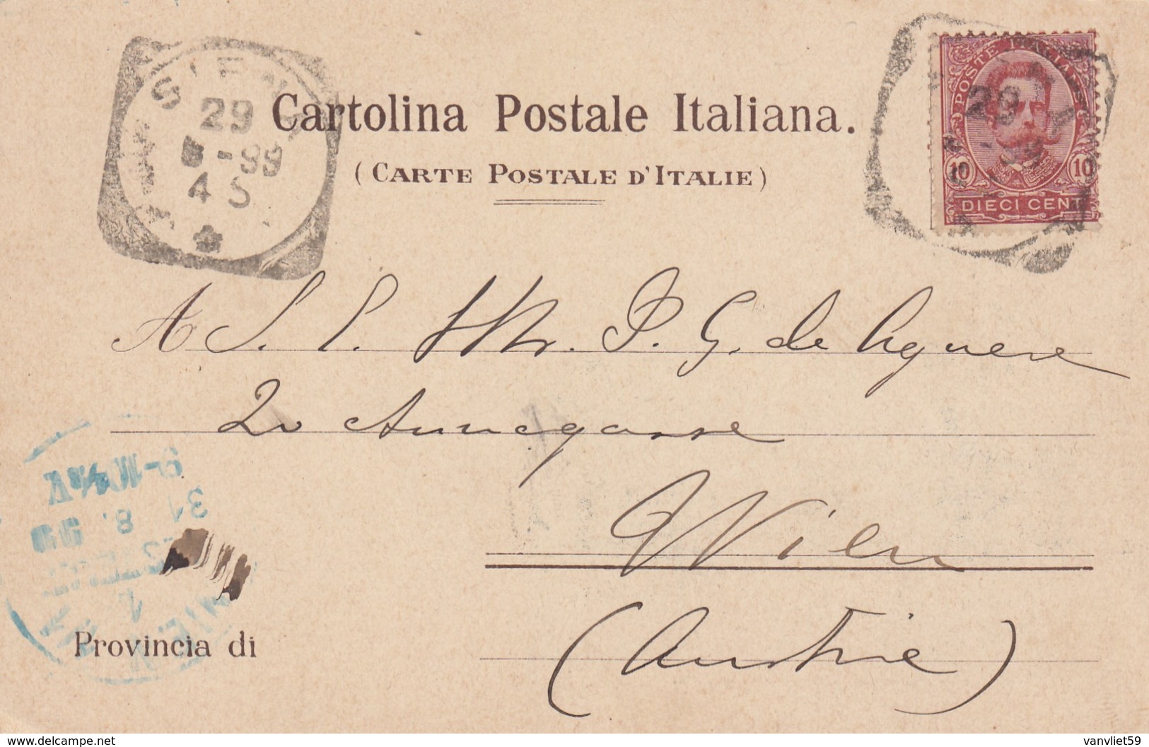 SIENA-PALAZZO MUNICIPALE-CARTOLINA VIAGGIATA IL 29-8-1899 - Siena
