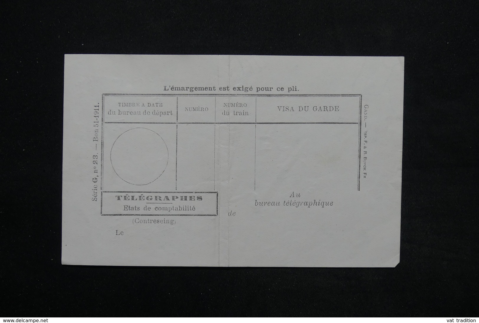 BELGIQUE - Formulaire De Télégraphe De Gand , Série De 1911 , Non Utisilé - L 25216 - Telegraph [TG]