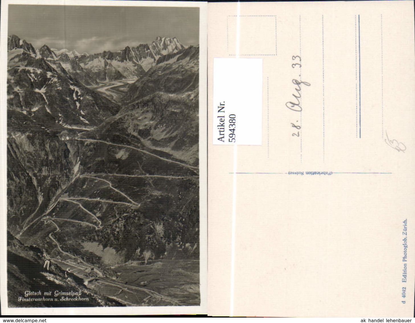 594380,Gletsch Obergoms M. Grimselpa&szlig; Finsteraarhorn U. Schreckhorn - Obergoms