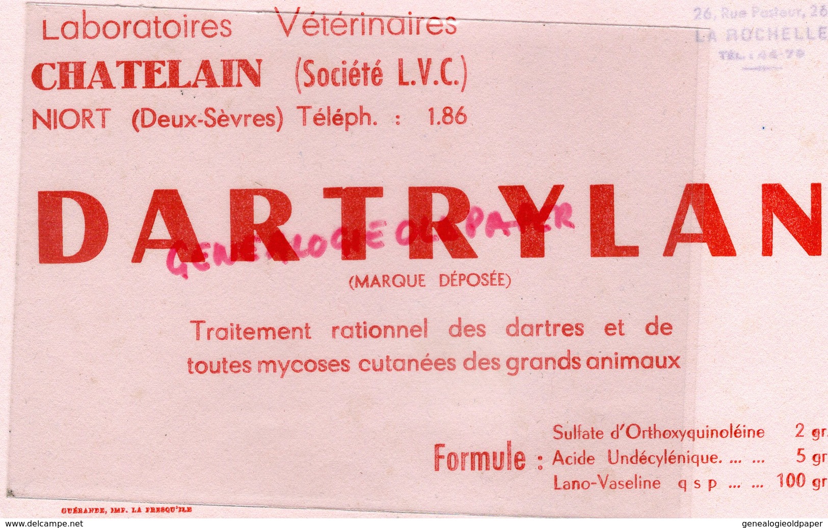 79- NIORT - BUVARD LABORATOIRES VETERINAIRES -VETERINAIRE CHATELAIN- DARTRYLAN-DARTRE MYCOSE-E. RAIMOND LA ROCHELLE - Produits Pharmaceutiques