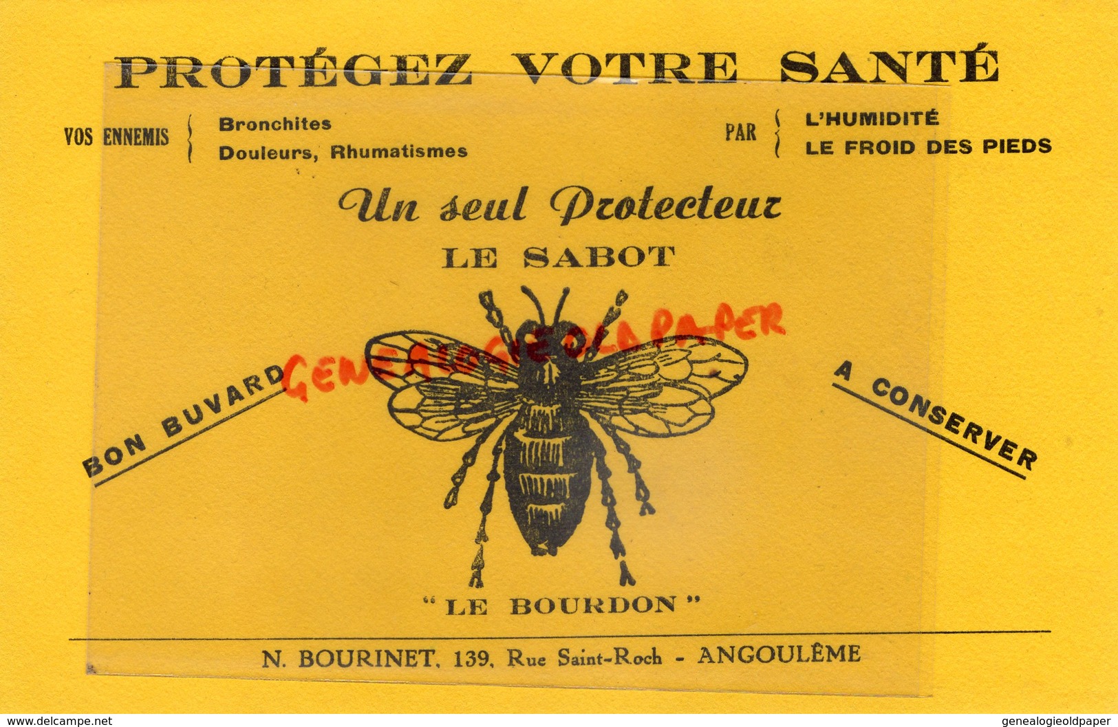 16- ANGOULEME - RARE BUVARD N. BOURINET 139 RUE SAINT ROCH- LE SABOT - LE BOURDON- PROTEGEZ VOTRE SANTE-BRONCHITE - Chemist's