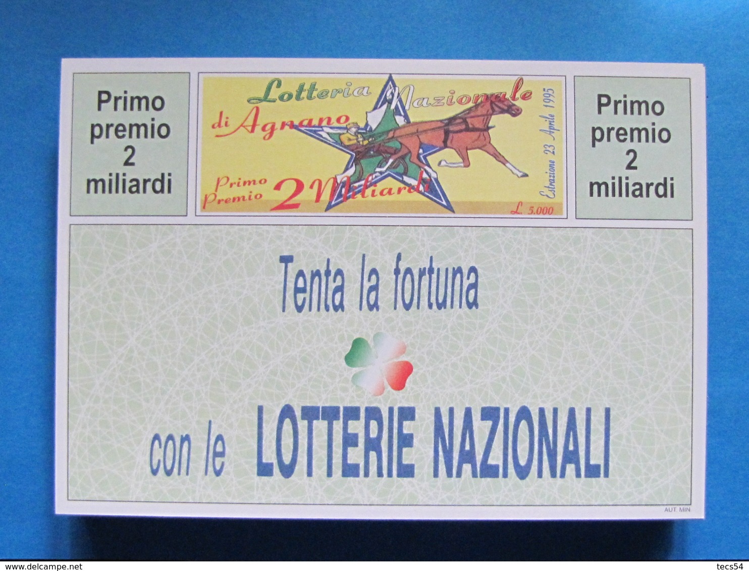 CARTOLINA LOTTERIA NAZIONALE AGNANO 1995 - Billets De Loterie