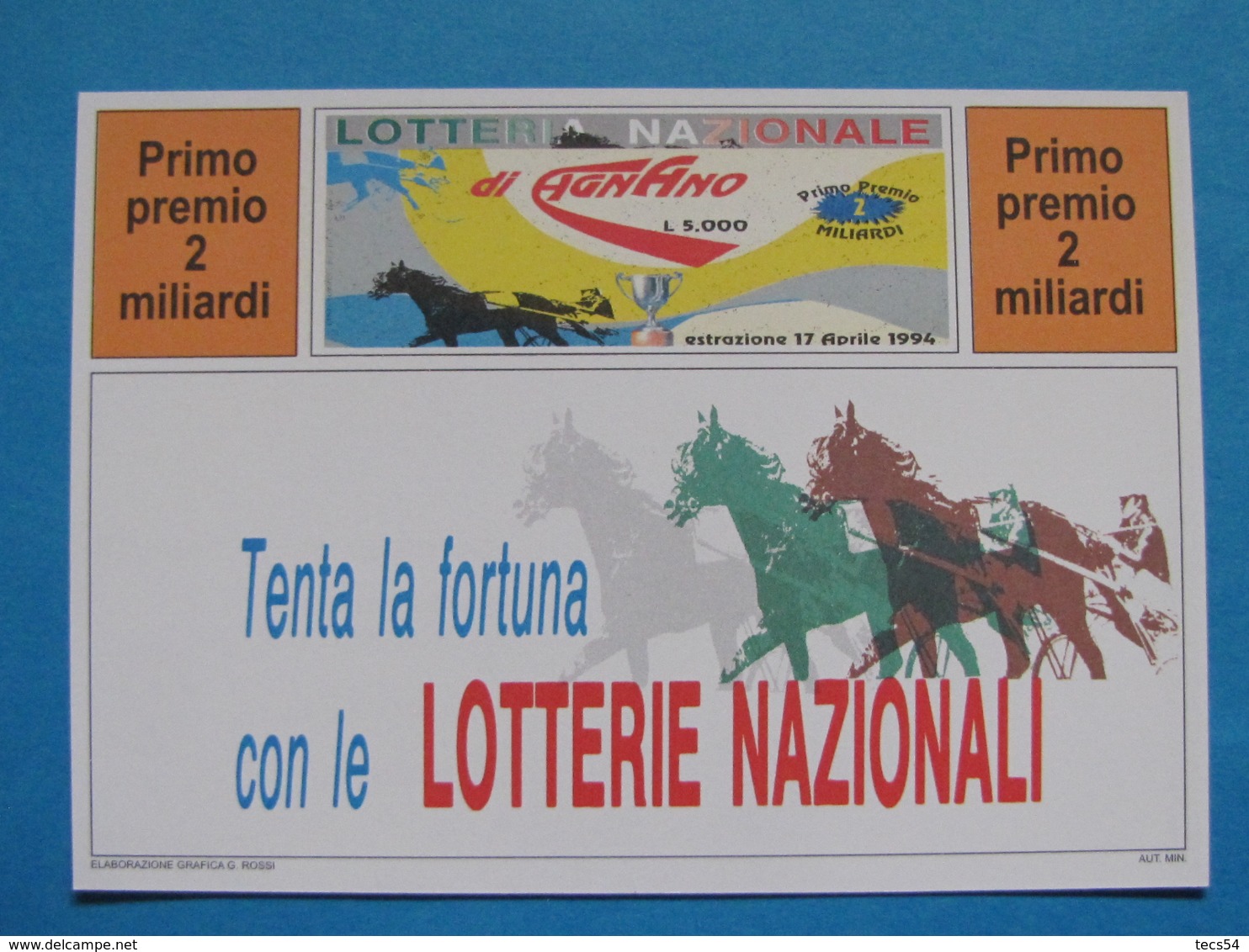 CARTOLINA LOTTERIA NAZIONALE AGNANO 1994 - Biglietti Della Lotteria