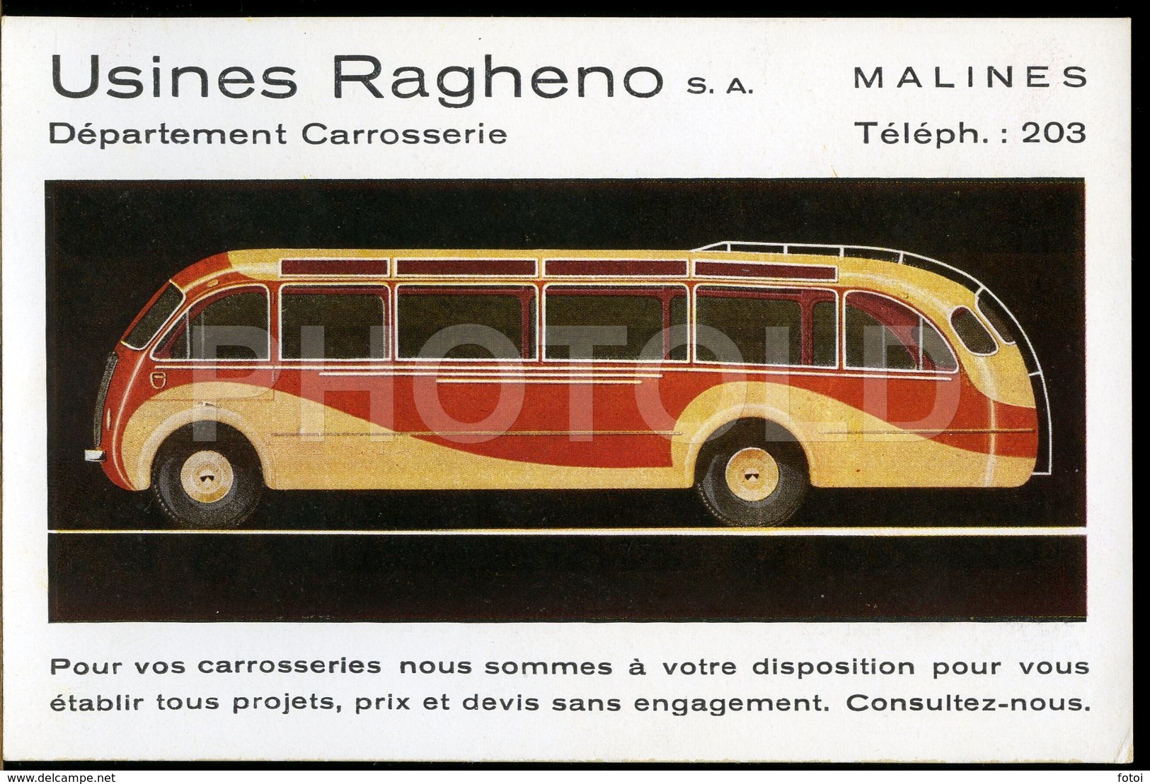 C 1935 RARE Original Advert SALON AUTOMOBILE USINES RAGHENO MALINES BUS AUTOBUS BELGIQUE BELGIUM Oldtimer CARD PROSPEKT - Coches