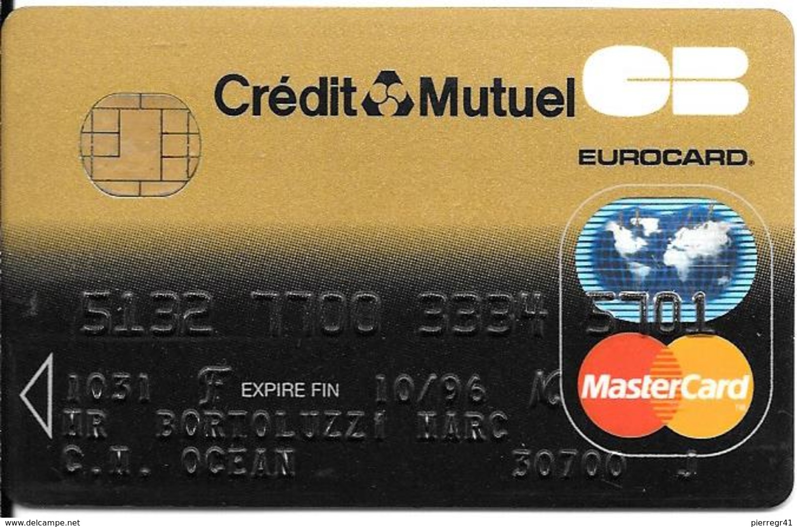-CARTE+-PUCE-MAGNETIQUE-CB-CREDIT CREDIT MUTUEL -MASTERCARD-10/96--ICA- 1031-DATACARD-MIDS-06/94-TBE-RARE - Cartes Bancaires Jetables