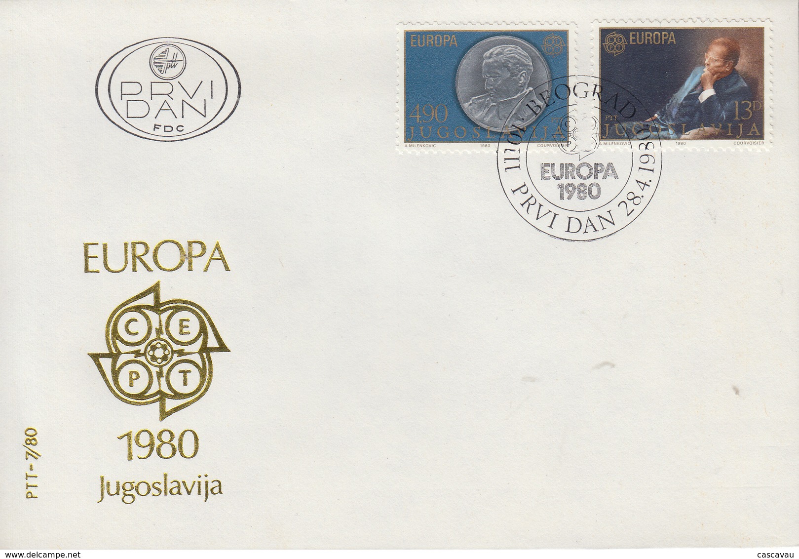 Enveloppe   FDC   1er  Jour   YOUGOSLAVIE    EUROPA    1980 - FDC