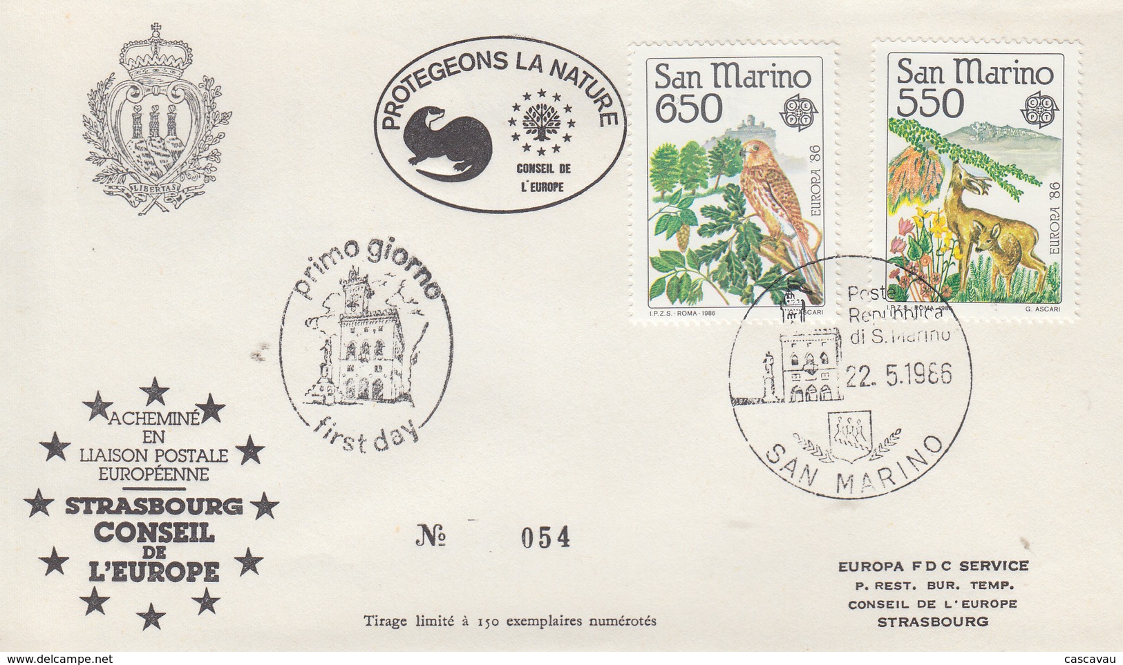 Enveloppe   FDC   1er  Jour   SAN  MARINO    EUROPA    1986 - 1986