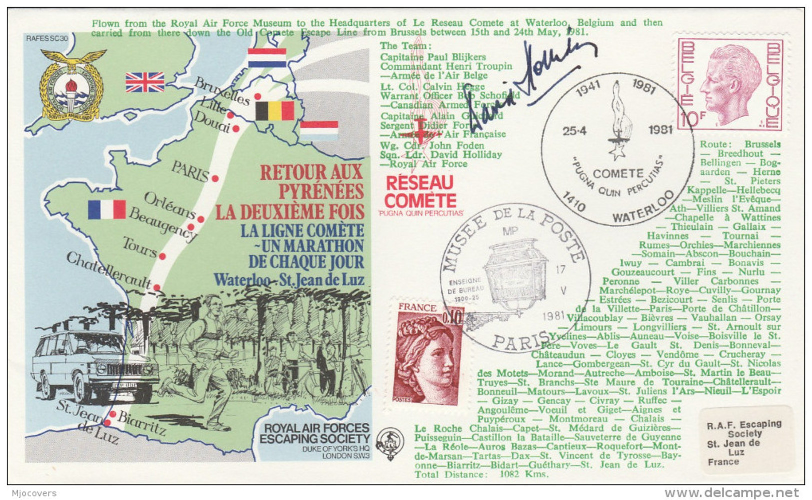 1981 Special SIGNED WWII Anniv MARATHON RACE BELGIUM / FRANCE FORCES COVER Stamps Athletics Sport - Covers & Documents