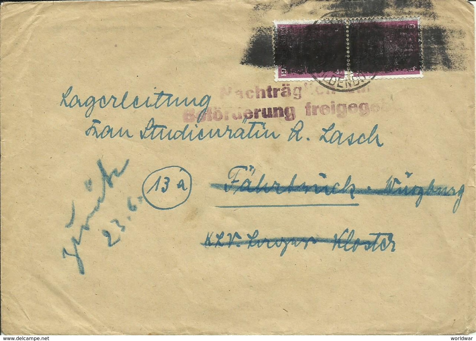 1945 Brief Mit Hitler Schwärzung Von Hessisch-Oldendorf Nach Würzburg  Nachträglich F. Beförderung Freigegeben - Other & Unclassified