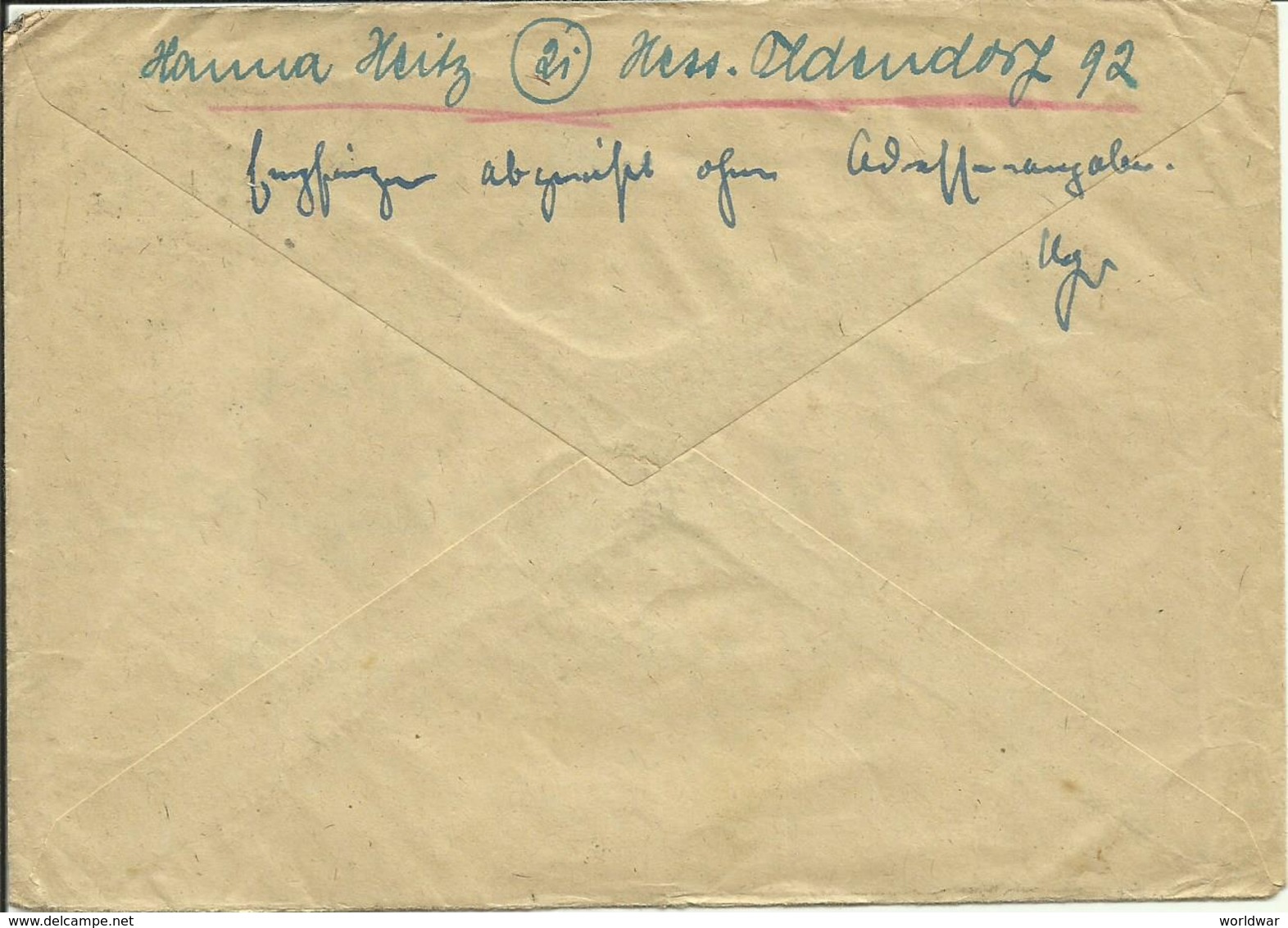 1945 Brief Mit Hitler Schwärzung Von Hessisch-Oldendorf Nach Würzburg  Nachträglich F. Beförderung Freigegeben - Autres & Non Classés