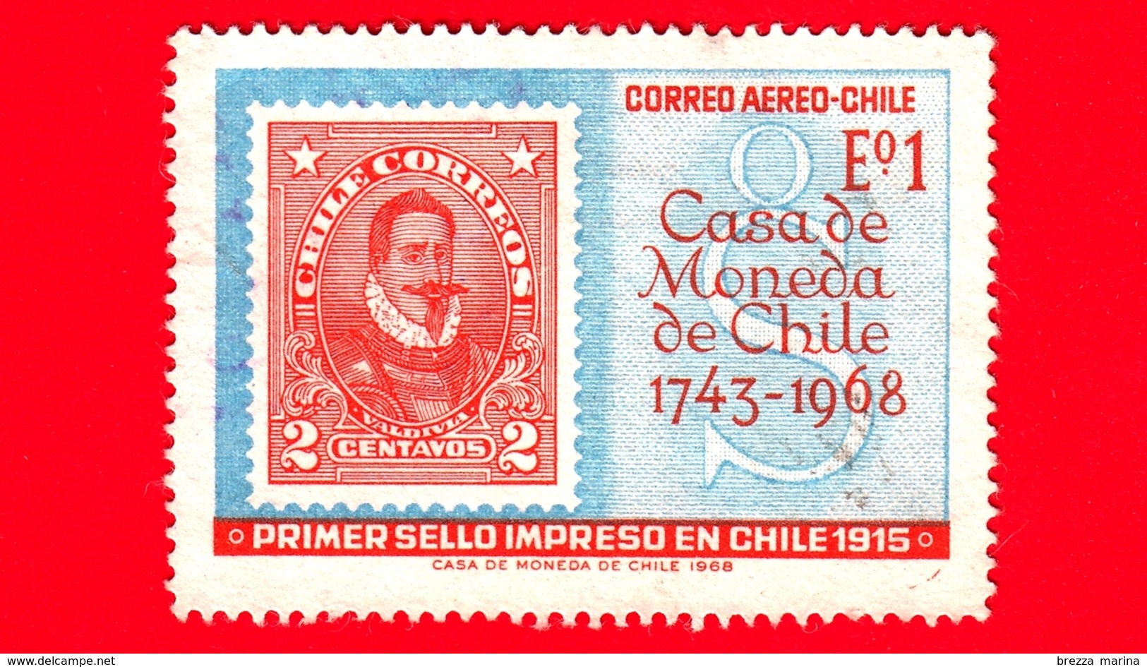 Nuovo - CILE - 1968 - 225 Anni Della Tipografia Di Stato Cilena - Valdivia Stamp From 1915 - 1 - P. Aerea - Cile