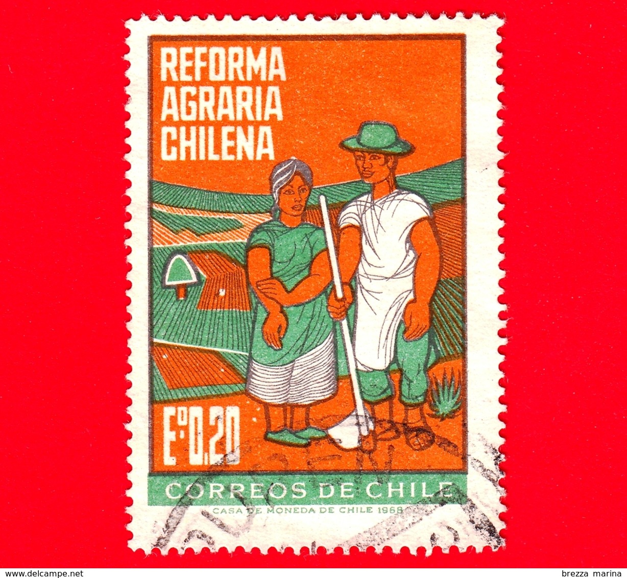 CILE - Usato - 1968 - Riforma Agraria Cilena - Contadini - Farmer-Couple - 0.20 - Chili