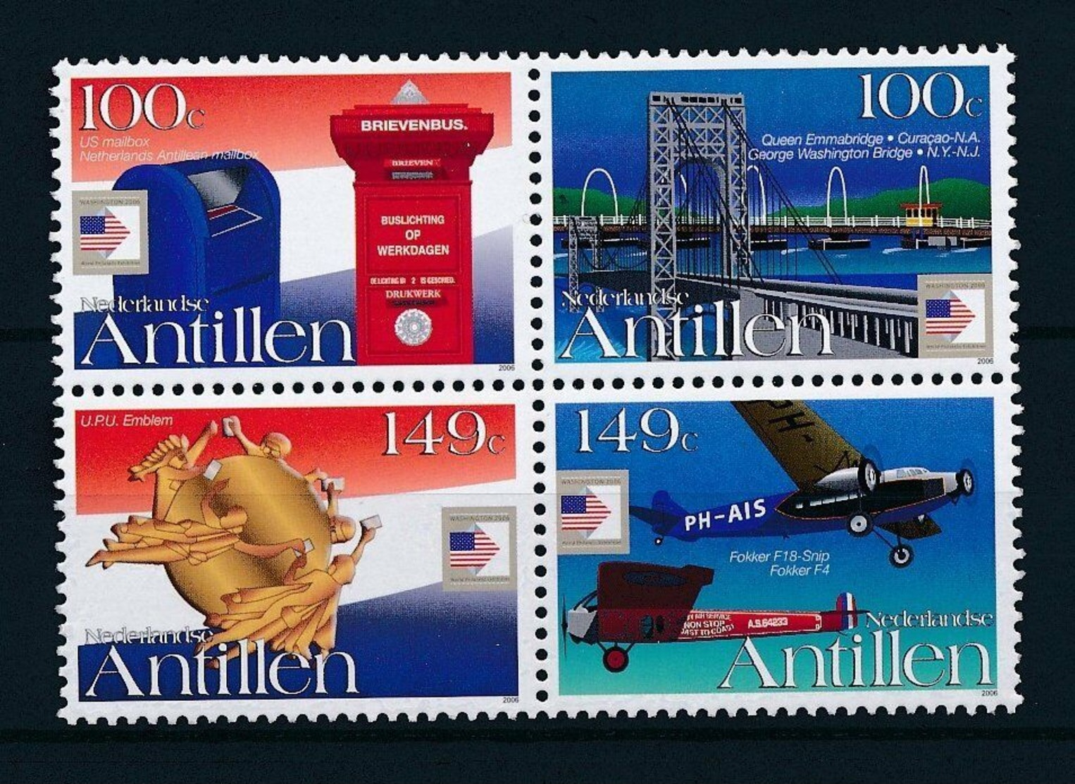 Netherlands Antilles, 2006, Washington 2006 4v [+]  MNH - West Indies