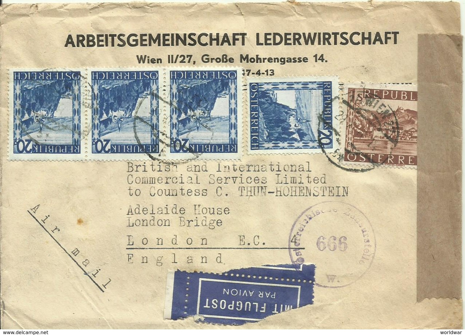 1947  Zensurbrief Mit Flugpost Von Wien Nach London - Covers & Documents