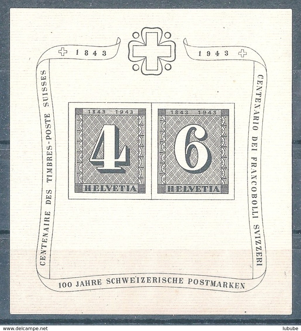 Block  "100 Jahre Schweizer Postmarken - Jubiläumsblock"          1943 - Unused Stamps