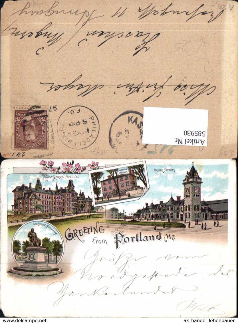 585930,Litho Greeting From Portland Maine General Hospital Union Station Maine - Sonstige & Ohne Zuordnung