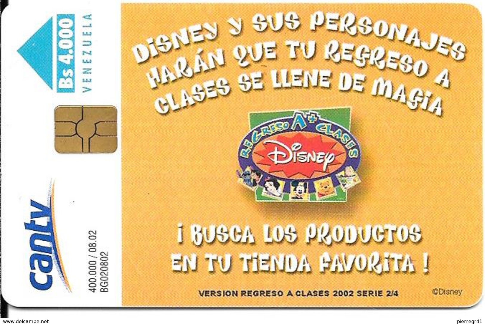 TC-PUCE-VENEZUELA-Bs4000-2002-DISNEY-N°2/4-PERSONNAGES-TBE-RARE - Disney
