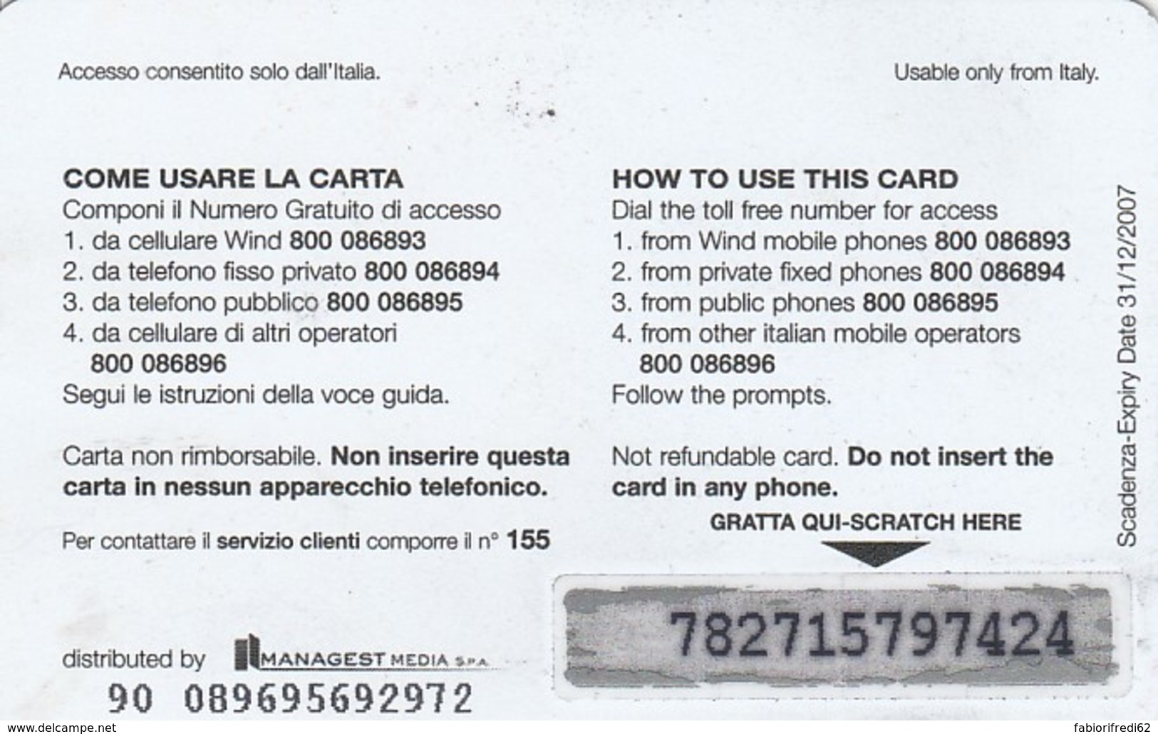 PREPAID PHONE CARD-WIND ITALIA (E43.37.7 - Schede GSM, Prepagate & Ricariche