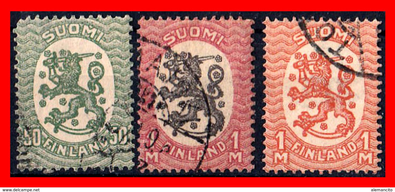 FINLANDIA (EUROPA) 3 SELLOS AÑO 1917-25 ESCUDO NACIONAL. EMISIÓN DE HELSINKI. - Used Stamps