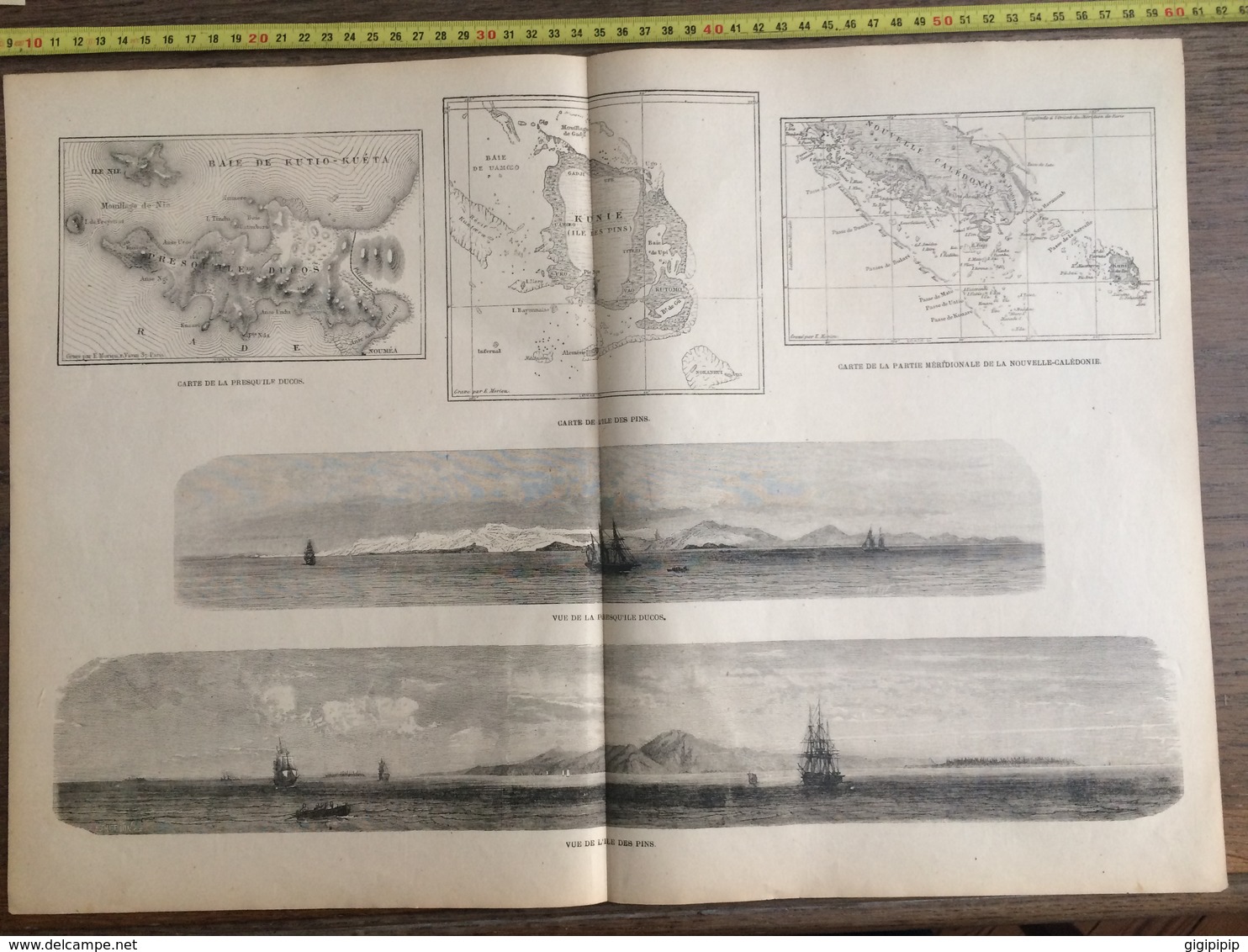 DOCUMENT GRAVURE 1871 VUE ILE DES PINS PRESQU ILE DUCOS CARTE NOUVELLE CALEDONIE - Collections