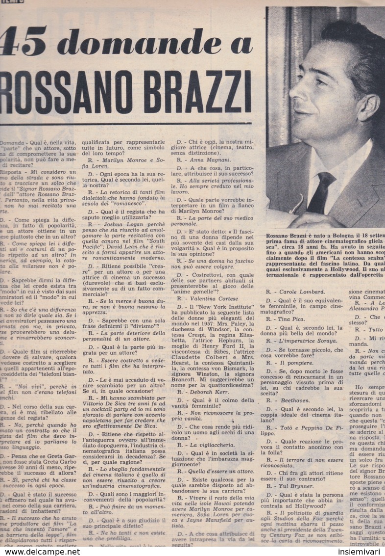 (pagine-pages)ROSSANO BRAZZI  Tempo1958/21. - Altri & Non Classificati