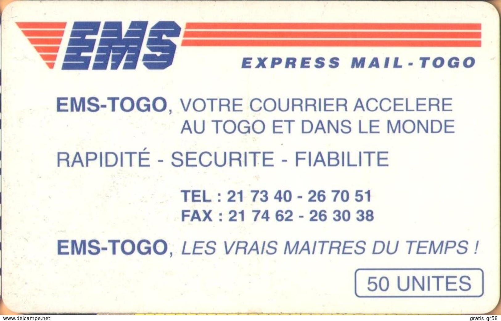 Togo - TG-OPT-0013, EMS, Express Mail Service, Courier Services, 50 U, 1996, Used - Togo