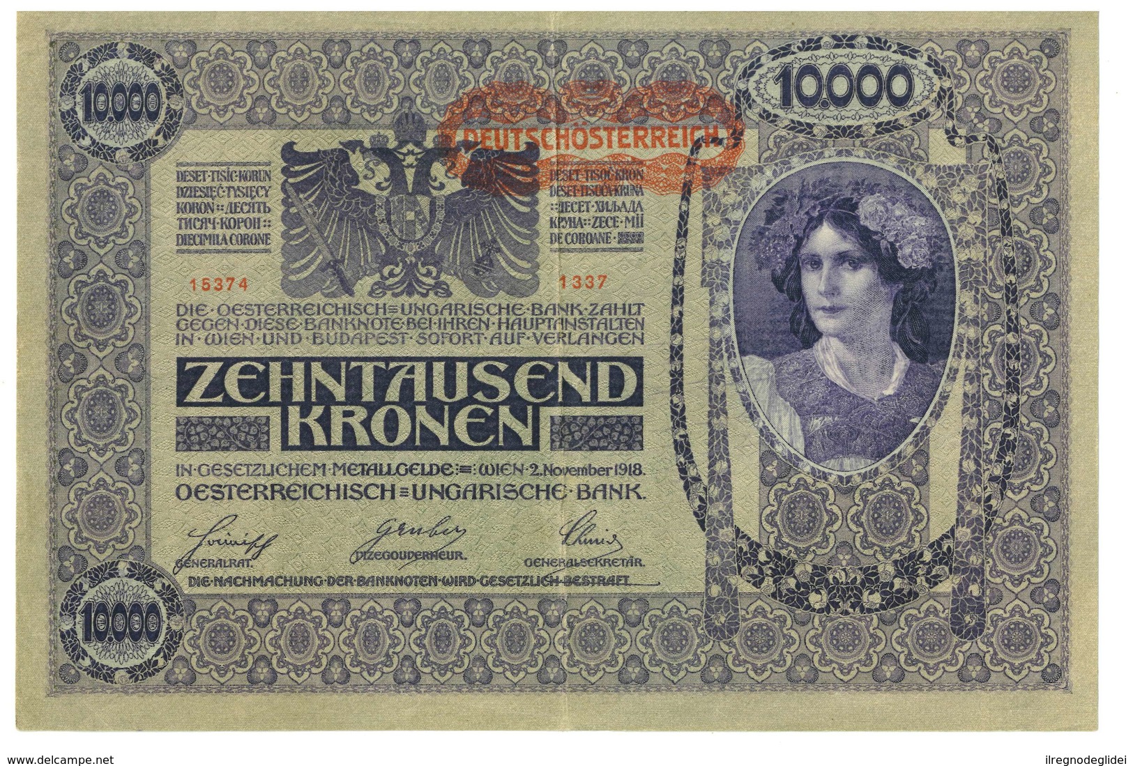 IMPERO AUSTRO UNGARICO - ANNO 1918 - 10.000 KRONEN - QUALITA' B - SERIALE 15374 - 1337 - WYSIWYG - Austria