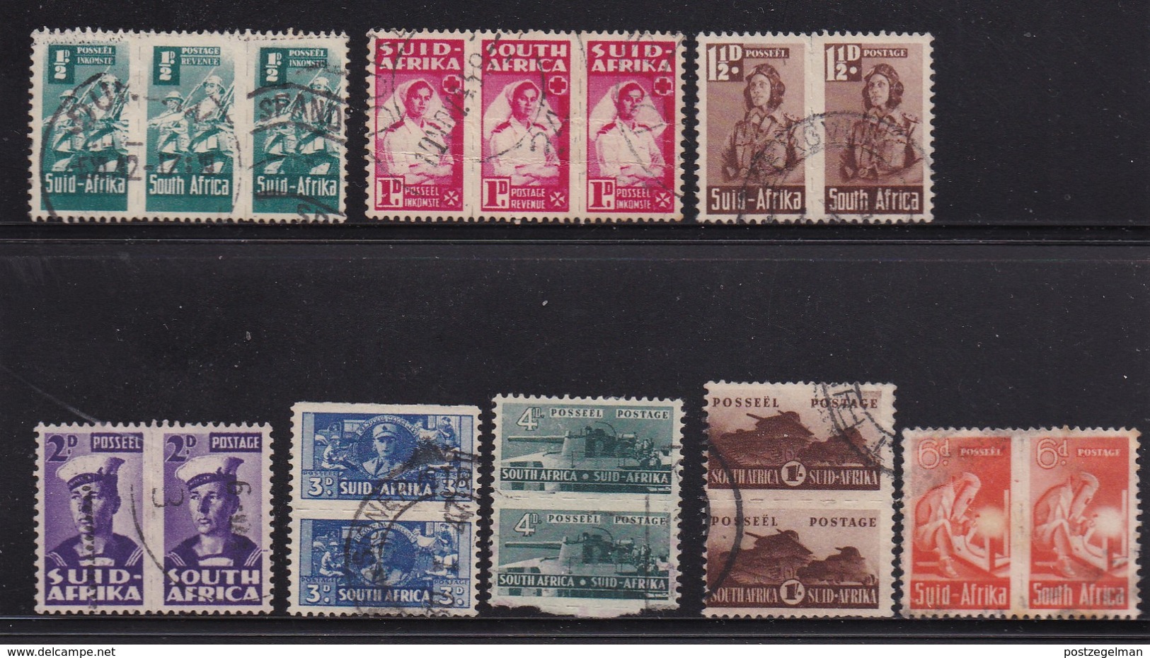 SOUTH AFRICA UNION 1942 Used Pair Stamps War Effort Smaller Issue Nrs. 153-166, #12111 - Gebruikt