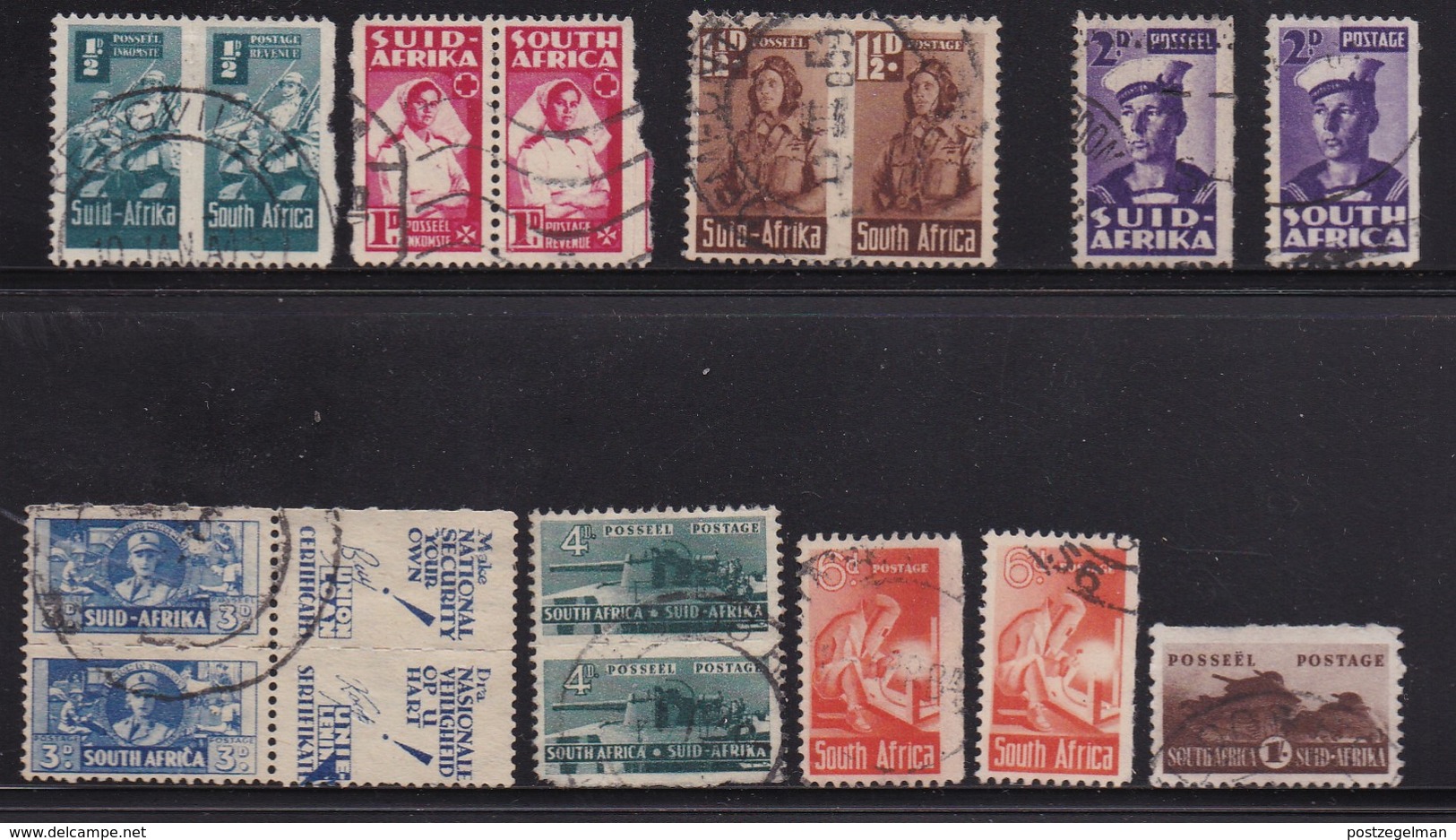 SOUTH AFRICA UNION 1942 Used Pair Stamps War Effort Smaller Issue Nrs. 153-166 - Gebruikt