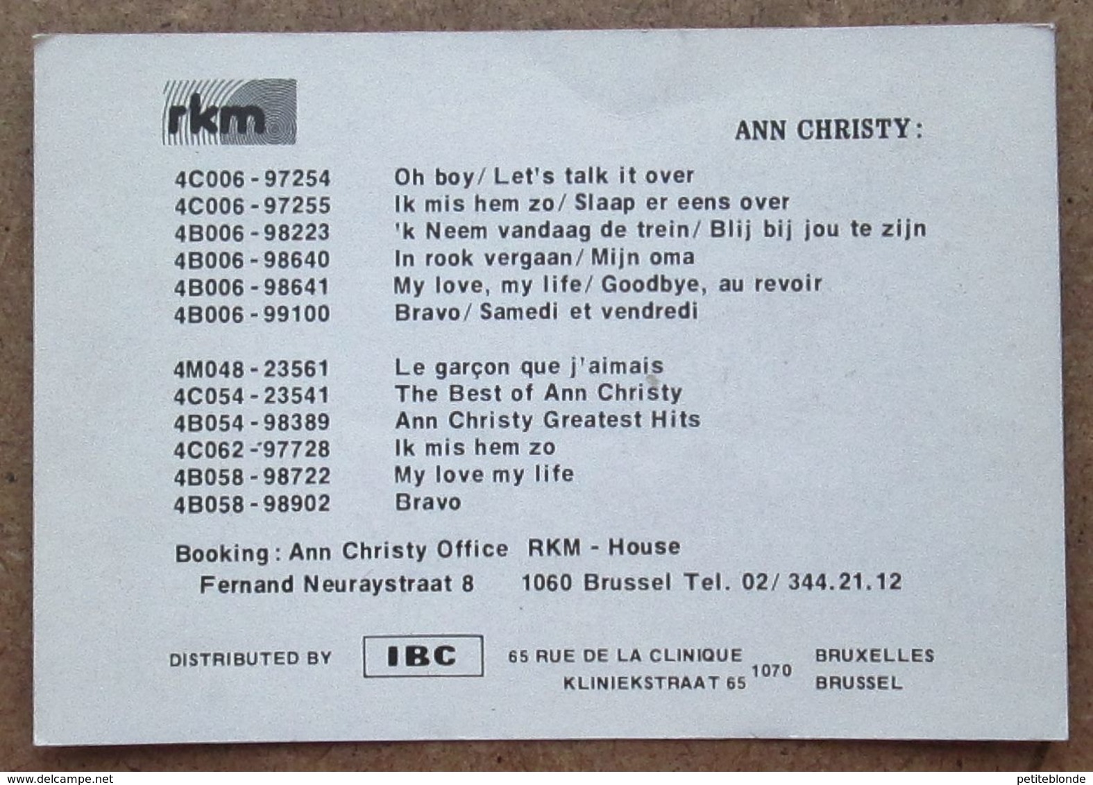 (K194) - Carte Dédicacée De Ann Christy  / RKM Fernand Neuraystraat 8 1060 Brussel Ixelles - Autographes