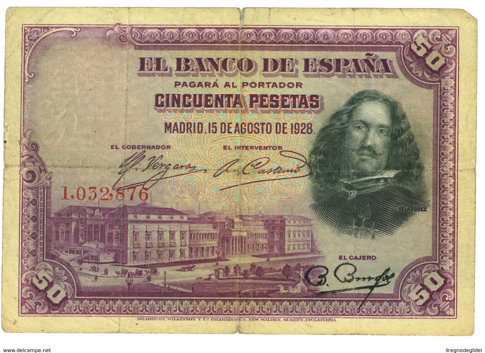 SPAGNA - 50 PESETAS - QUALITA' B - ANNO 1928 SERIALE L 1032876 - WYSIWYG - 50 Pesetas