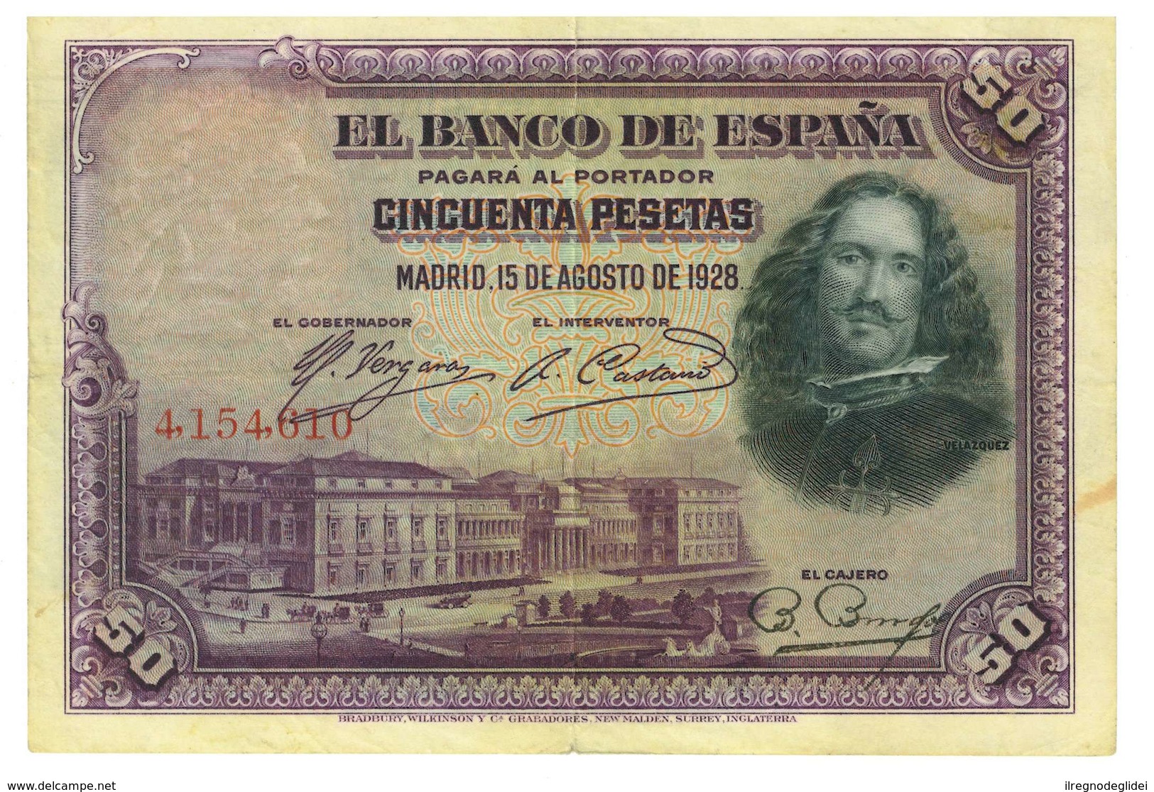 SPAGNA - 50 PESETAS - QUALITA' B - ANNO 1928 SERIALE  4154610 - WYSIWYG - 50 Peseten