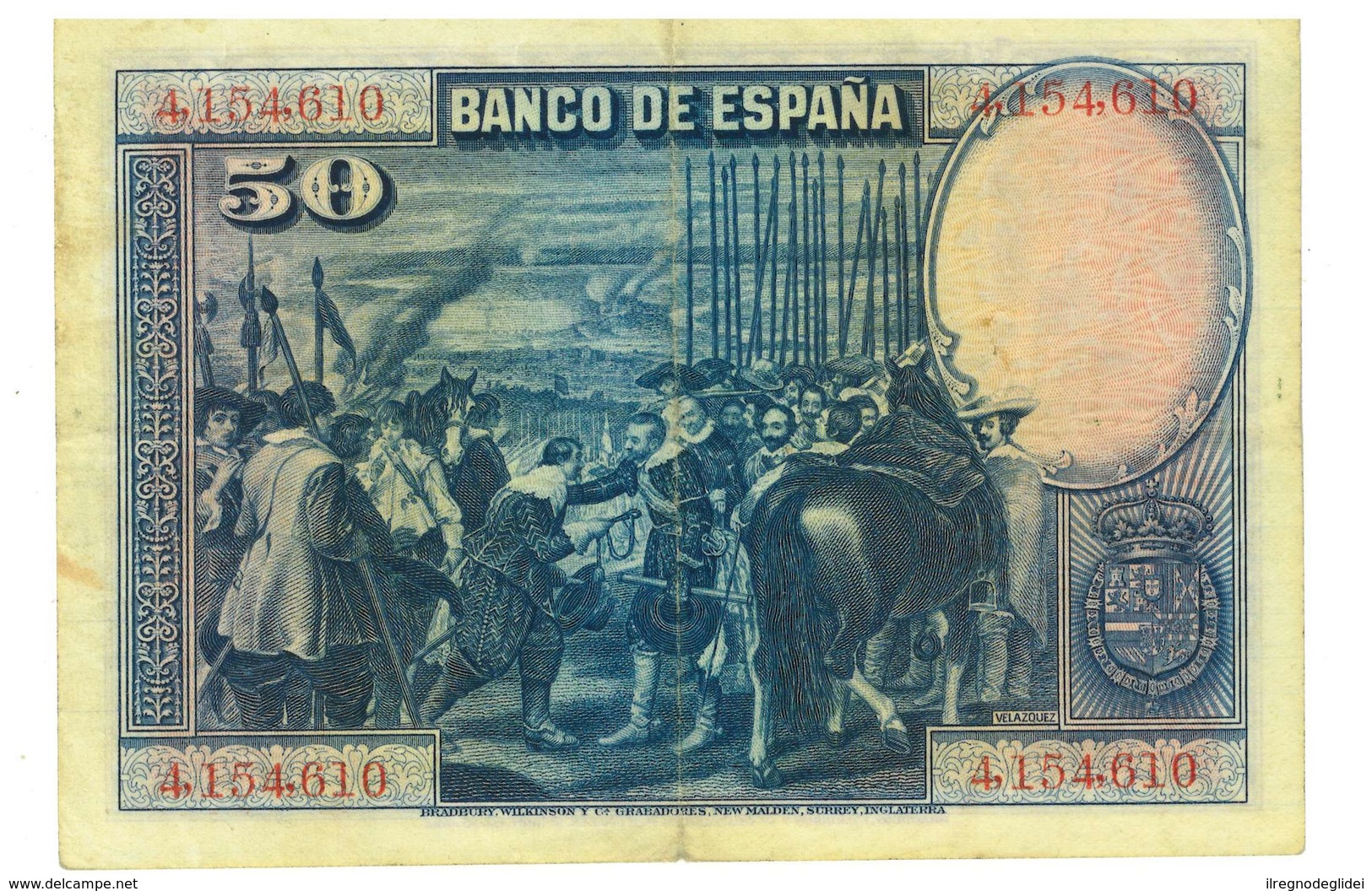 SPAGNA - 50 PESETAS - QUALITA' B - ANNO 1928 SERIALE  4154610 - WYSIWYG - 50 Pesetas