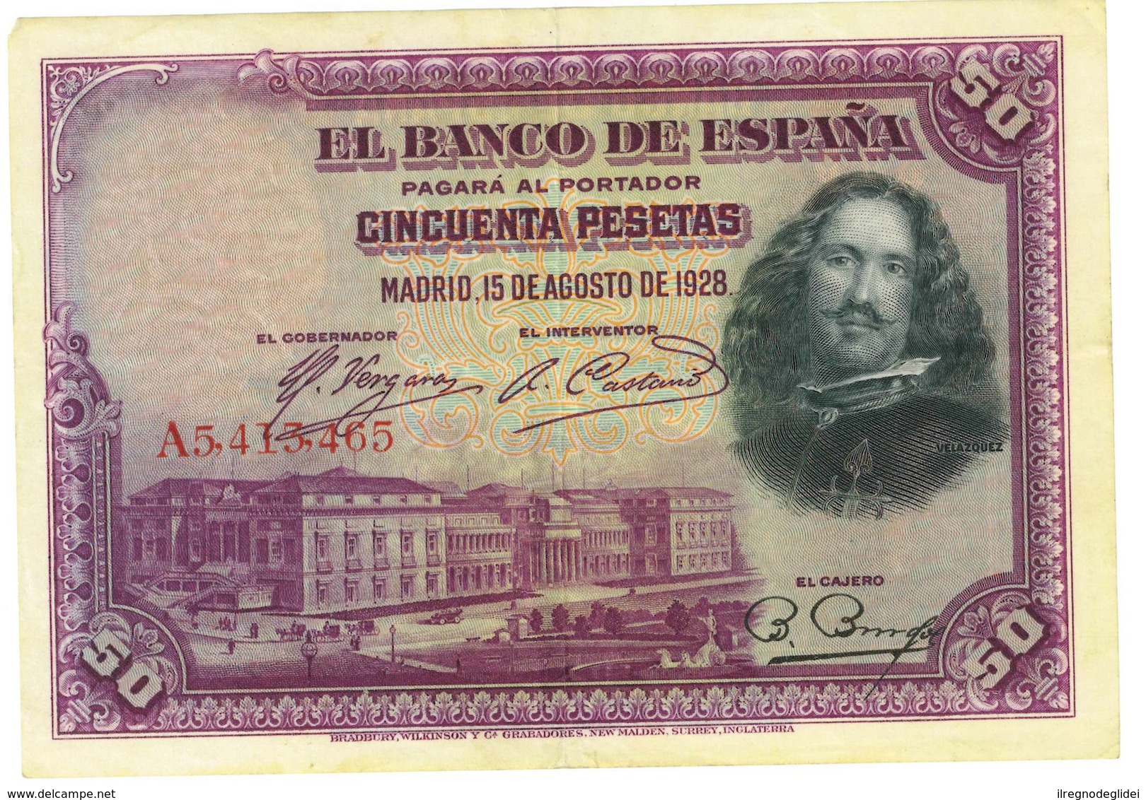 SPAGNA - 50 PESETAS - QUALITA' B - ANNO 1928 SERIALE  A 5413465 - WYSIWYG - 50 Pesetas