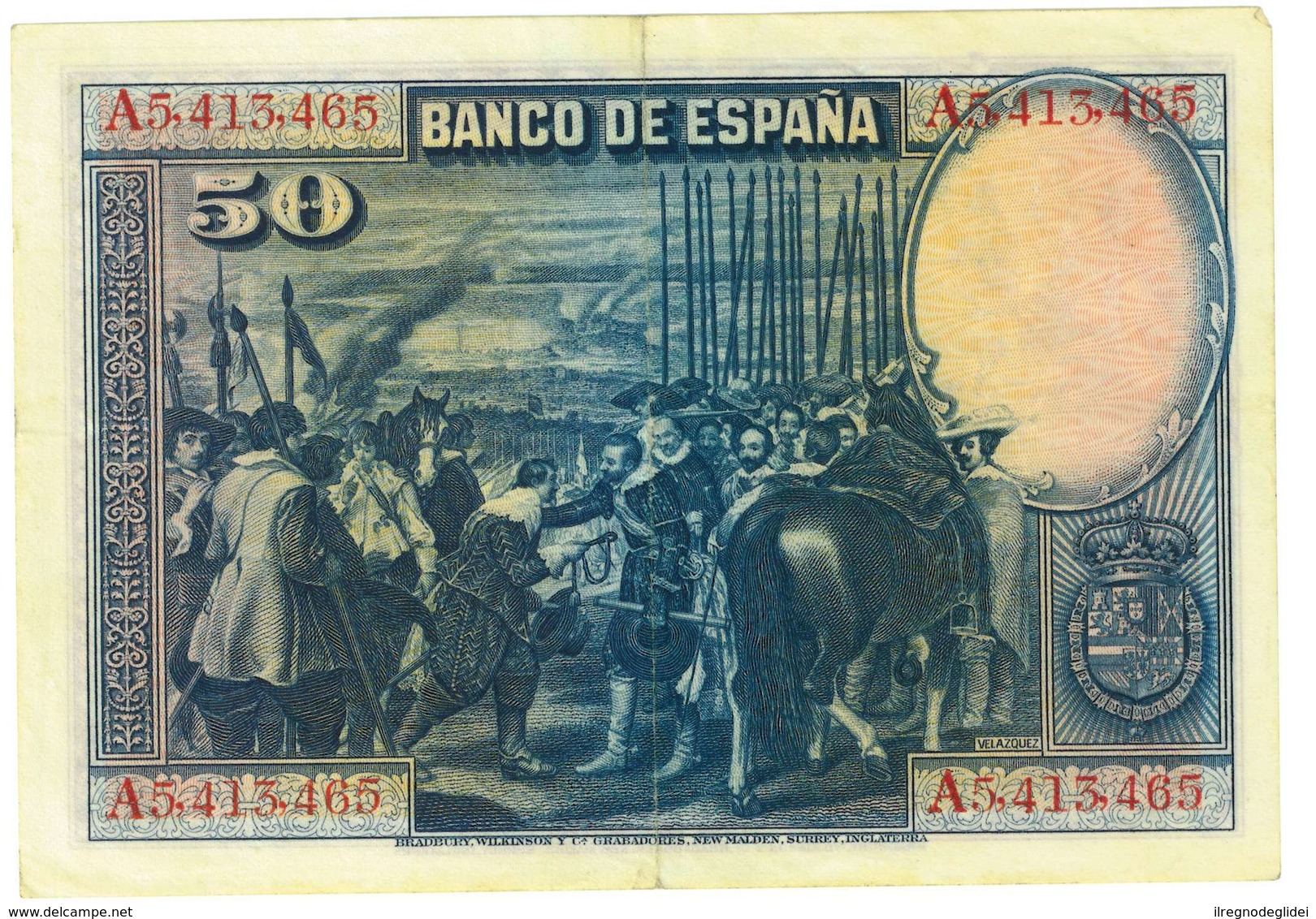 SPAGNA - 50 PESETAS - QUALITA' B - ANNO 1928 SERIALE  A 5413465 - WYSIWYG - 50 Peseten