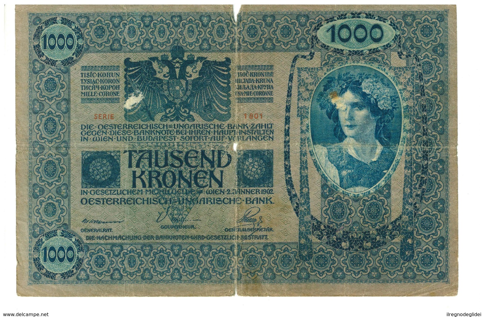 IMPERO AUSTRO UNGARICO - ANNO 1902 - 1000 KRONEN - QUALITA' B - SERIALE SERIE - 1801 WYSIWYG - Austria