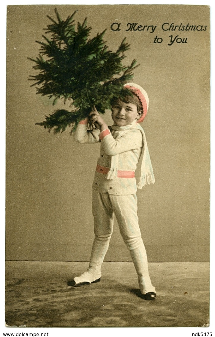 A MERRY CHRISTMAS TO YOU : PRETTY BOY WITH SCARF AND HAT, AND CHRISTMAS TREE - Other & Unclassified