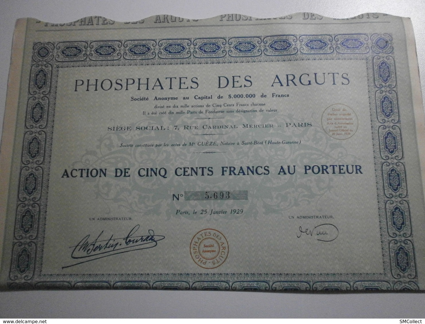 31 Haute Garonne ? Société Des Phosphates Des Arguts, Janvier 1929. Lot De 4 Actions - Mines