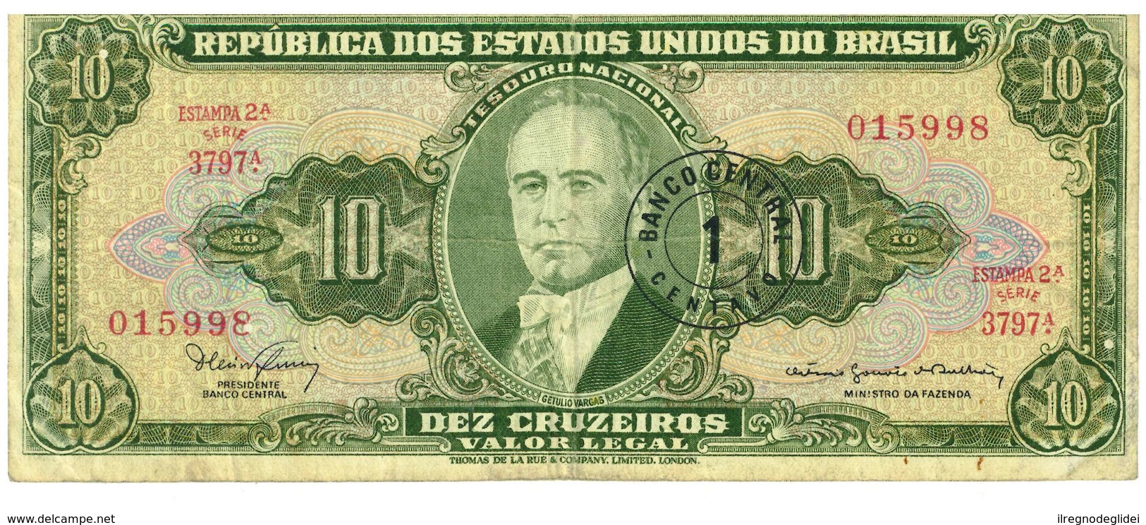 BRASILE - ANNO 1918 - 10 CRUZEIROS - QUALITA' B -  SERIALE 015998 - 3797A WYSIWYG - GETULIO VARGAS - Brasilien