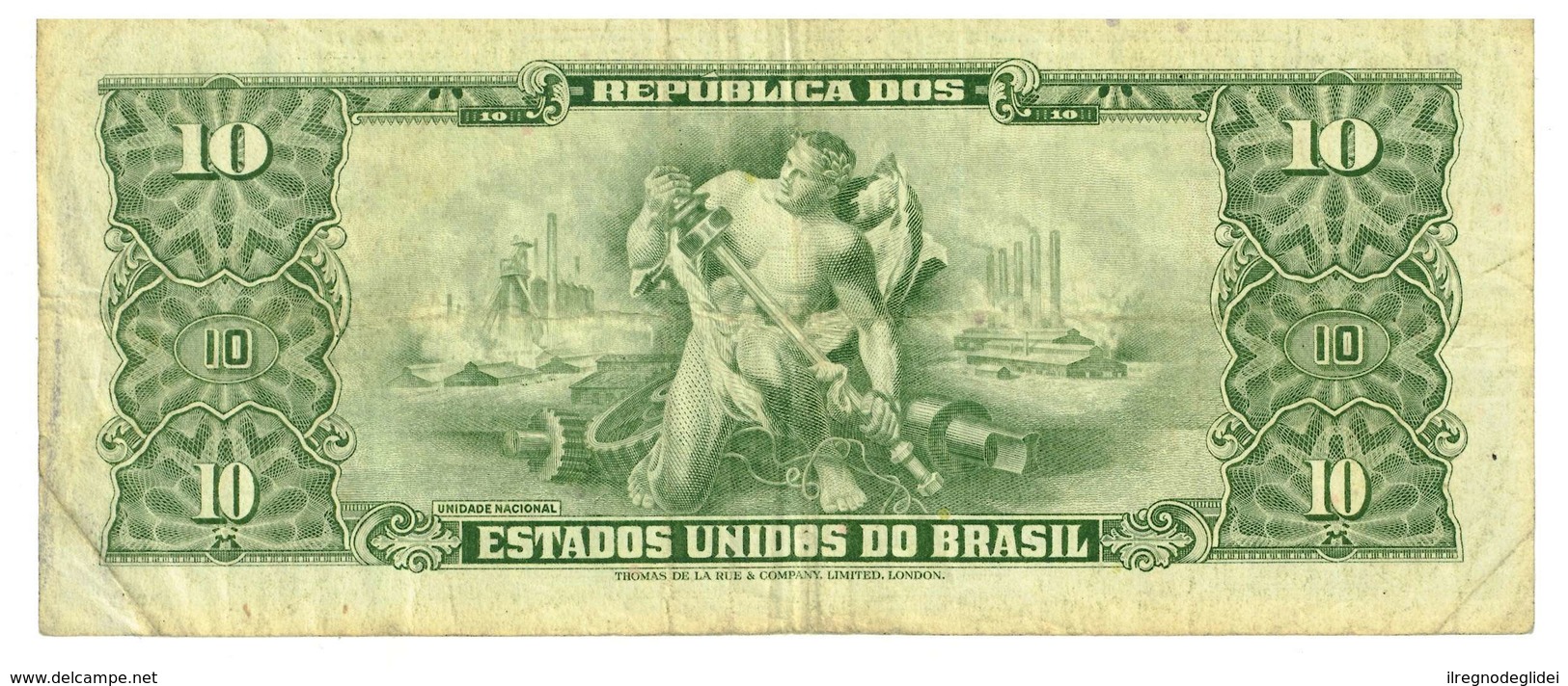 BRASILE - ANNO 1918 - 10 CRUZEIROS - QUALITA' B -  SERIALE 015998 - 3797A WYSIWYG - GETULIO VARGAS - Brasilien