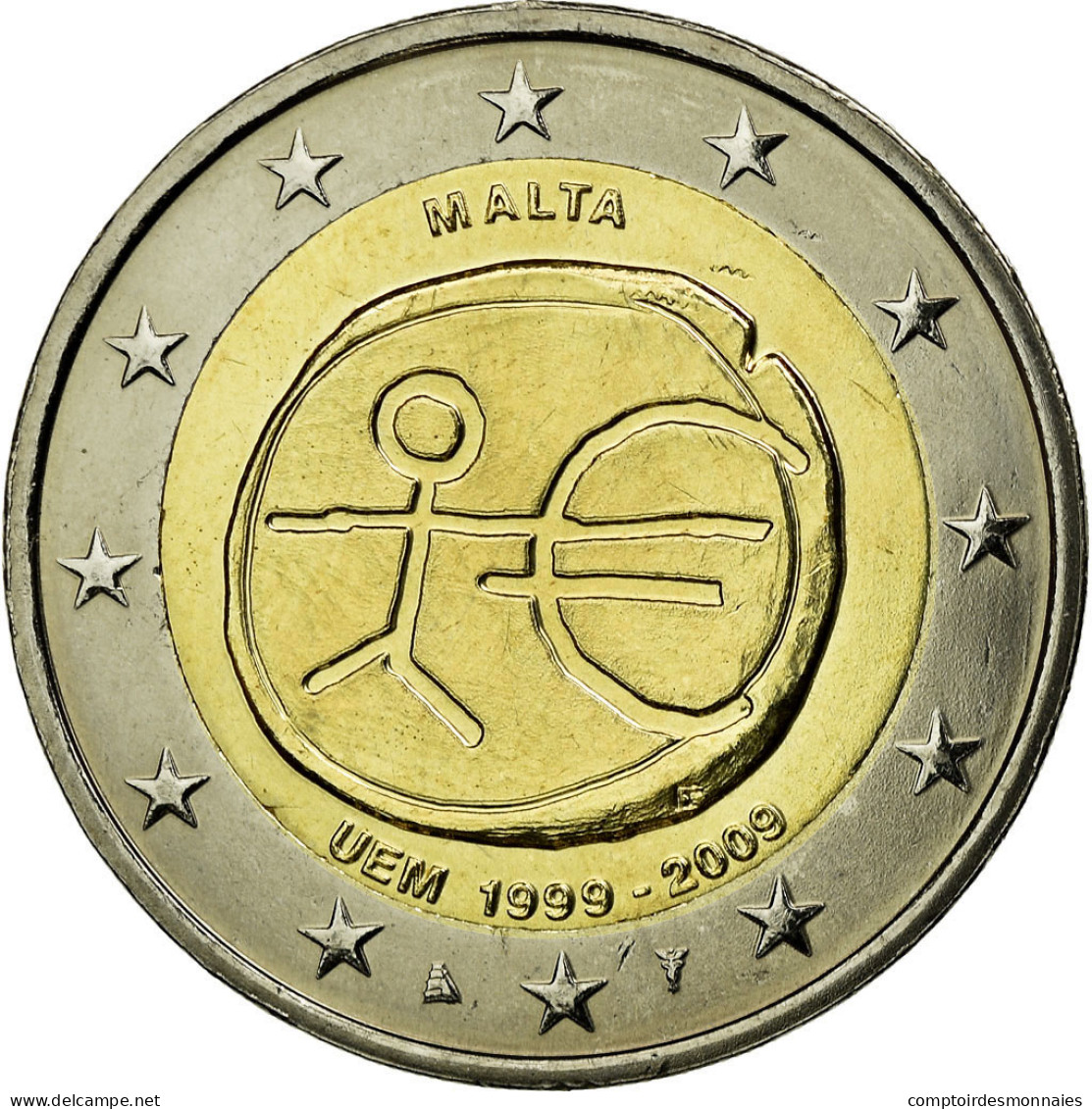 Malte, 2 Euro, E.M.U., 10th Anniversary, 2009, SUP, Bi-Metallic, KM:134 - Malte