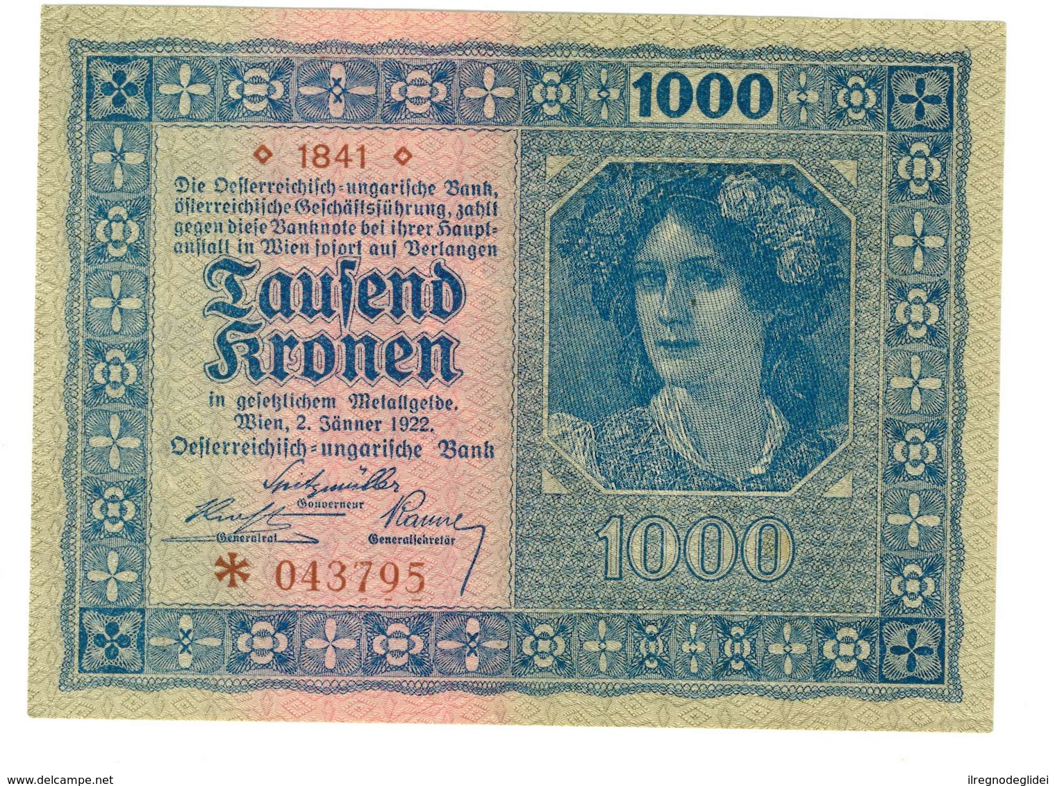 IMPERO AUSTRO UNGARICO - ANNO 1922 - 1000 KRONEN - QUALITA' MB - SERIALE 1841 - *043795 - WYSIWYG - Austria