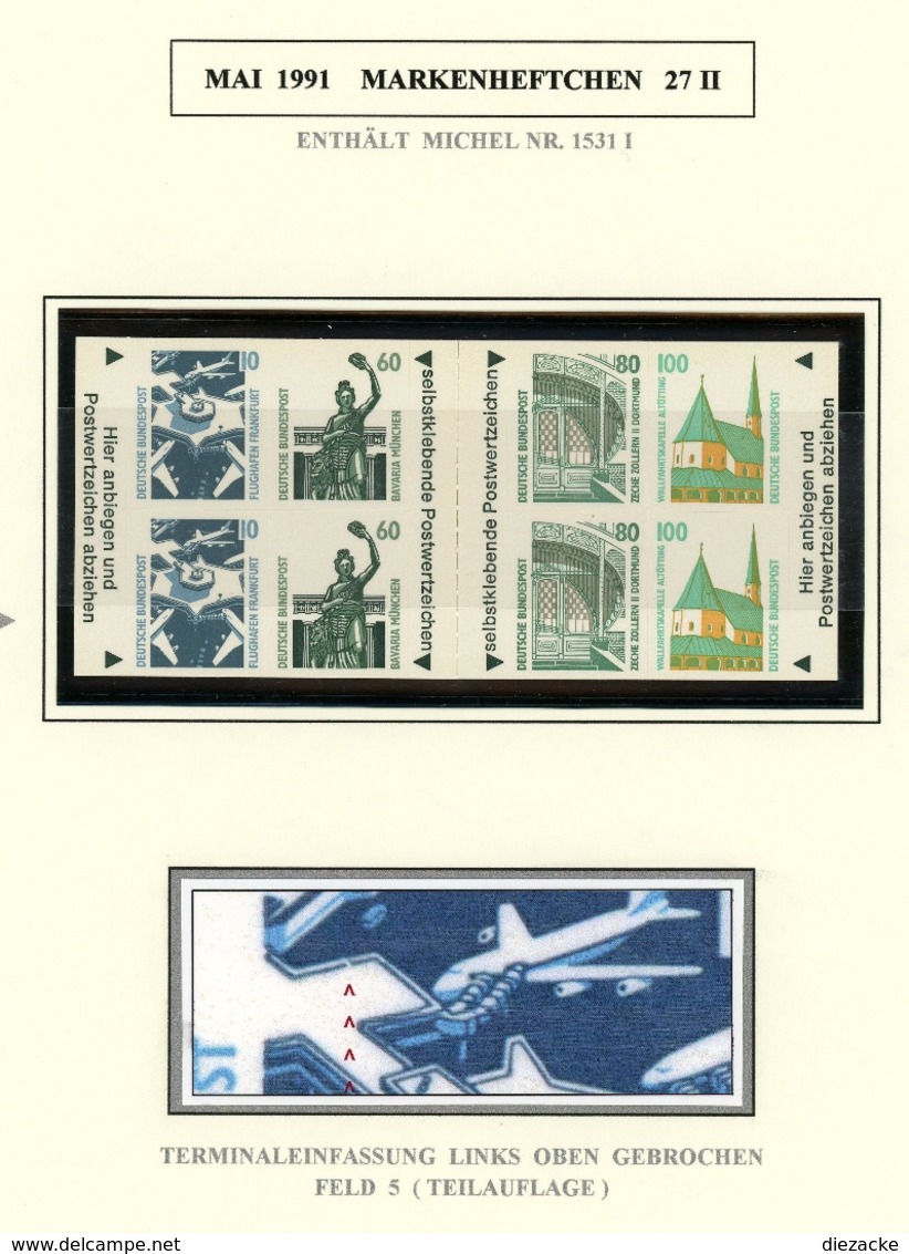 Bund MH 27 I PF II Mit MiNr. 1531 PF I Postfrisch MNH Plattenfehler (BW6723 - Abarten Und Kuriositäten