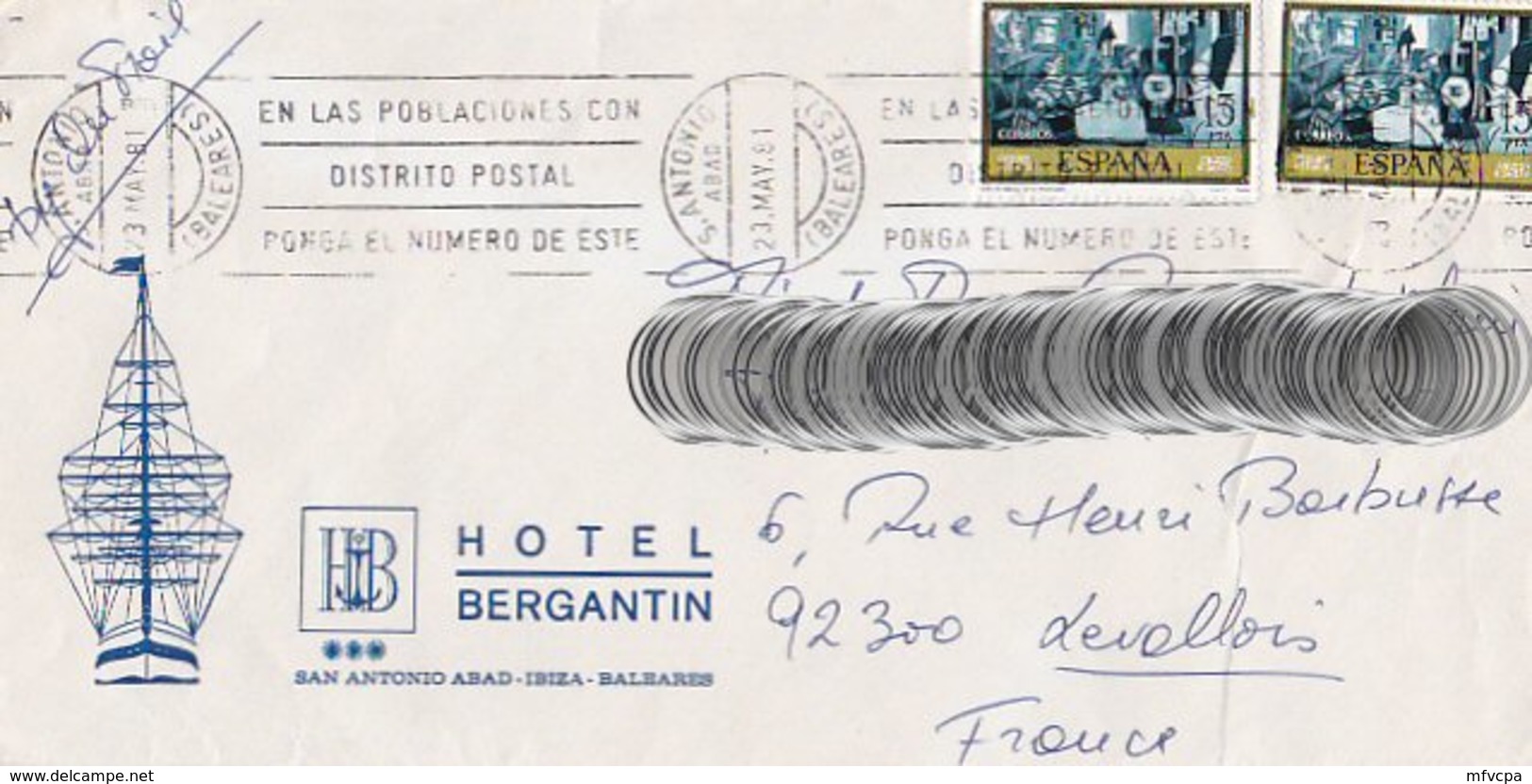 L4U273 Espagne L SAN ANTONIO Pour Levallois France 23 05 1981/ Env. Entiere - Lettres & Documents